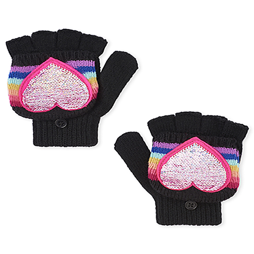 

Girls Flip Sequin Heart Gloves - Black - The Children's Place