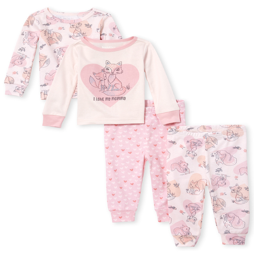 

s Baby And Toddler Fox Snug Fit Cotton 4-Piece Pajamas - Pink - The Children's Place