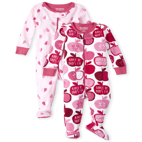 

s Baby And Toddler Apple Heart Snug Fit Cotton One Piece Pajamas 2-Pack - Pink - The Children's Place