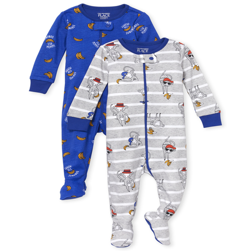 

s Baby And Toddler Boys Monkey Snug Fit Cotton One Piece Pajamas 2-Pack - Gray - The Children's Place