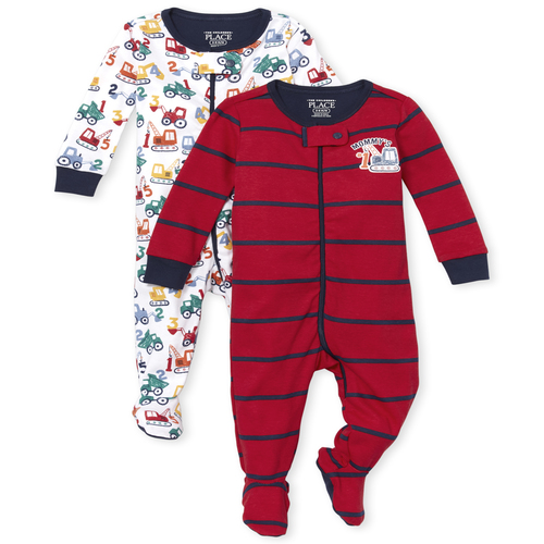 

s Baby And Toddler Boys Truck Snug Fit Cotton One Piece Pajamas 2-Pack - White - The Children's Place