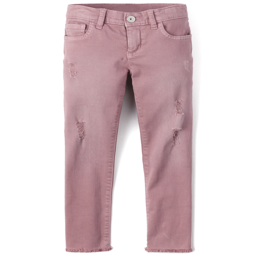 

Girls Frayed Hem Distressed Denim Super Skinny Jeans - Purple - The Children's Place