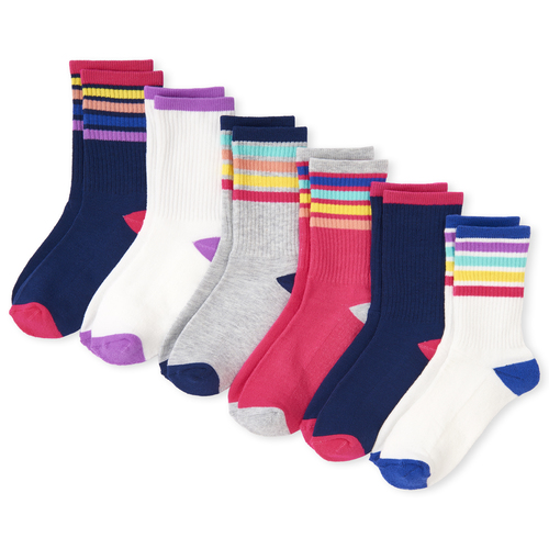 

Girls Rainbow Striped Crew Socks 6-Pack - Gray - The Children's Place