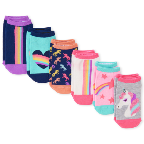 

s Rainbow Unicorn Ankle Socks 6-Pack - Gray - The Children's Place