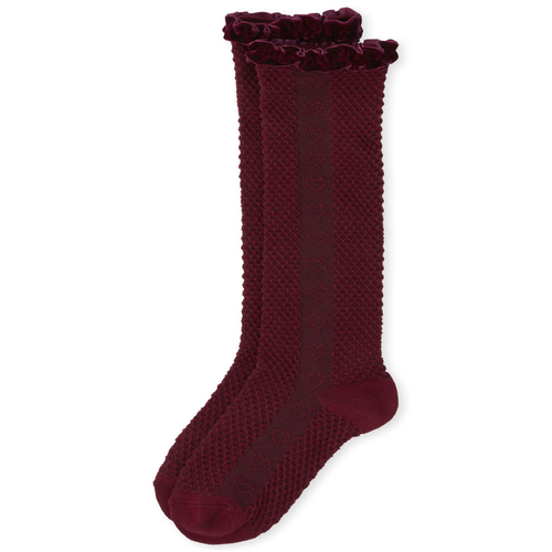 

Girls Heart Velvet Boot Socks - Red - The Children's Place