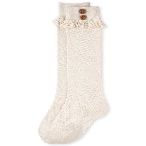

Girls Ruffle Button Boot Socks - Gray - The Children's Place