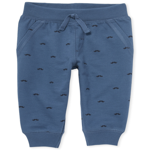 

Newborn Baby Boys Mustache French Terry Jogger Pants - Blue - The Children's Place