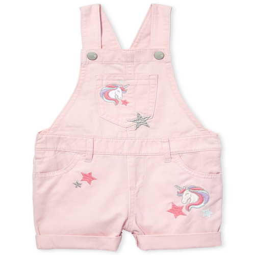 

s Baby And Toddler Unicorn Roll Cuff Denim Shortalls - Pink - The Children's Place