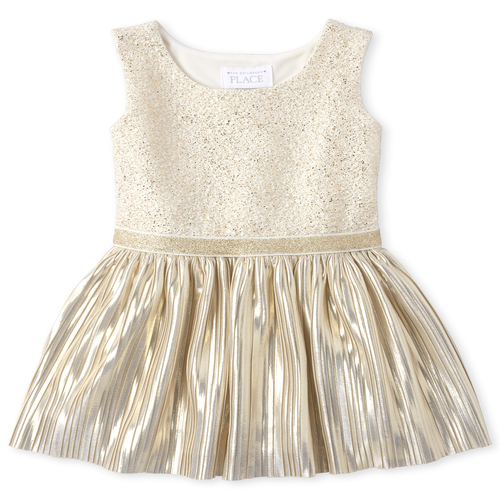 

s Baby And Toddler Foil Pleated Knit To Woven Dress - White - The Children's Place