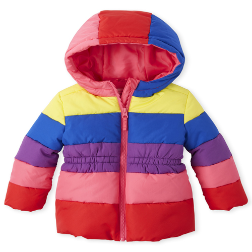 

s Toddler Happy Rainbow Puffer Jacket - Pink - The Children's Place