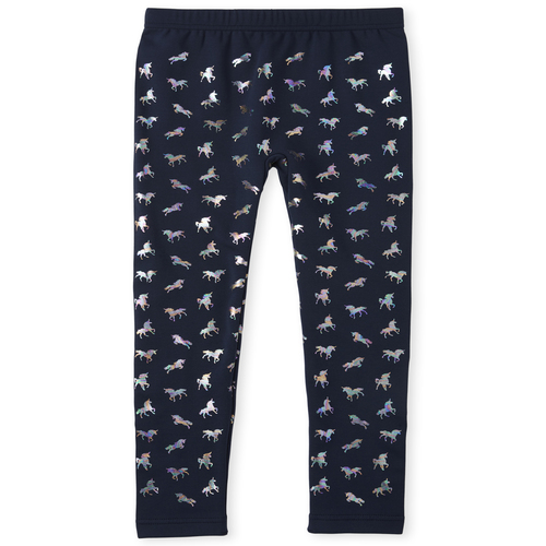 

Girls Foil Unicorn Fleece Lined Leggings - Blue - The Children's Place