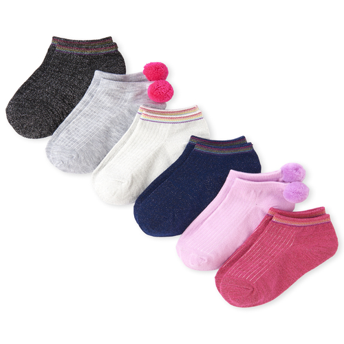 

s Glitter Rainbow Pom Pom Ankle Socks 6-Pack - Multi - The Children's Place