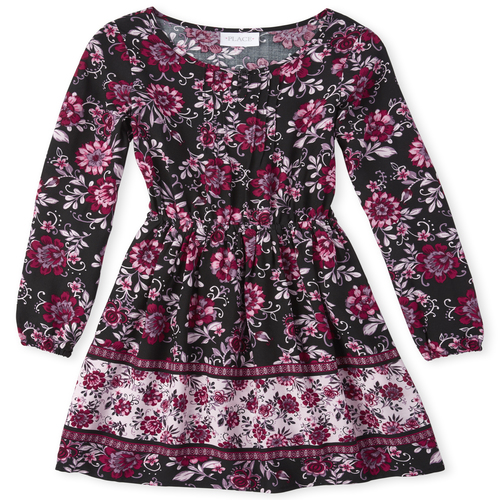 

Girls Floral Peasant Dress - Black - The Children's Place