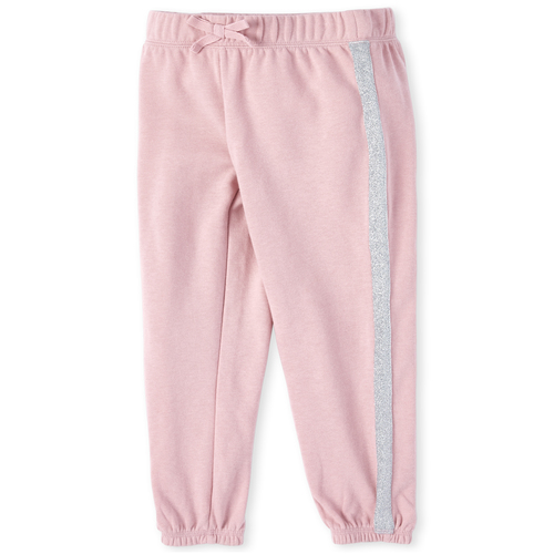 

Girls Active Glitter Side Stripe Fleece Pants - Pink - The Children's Place