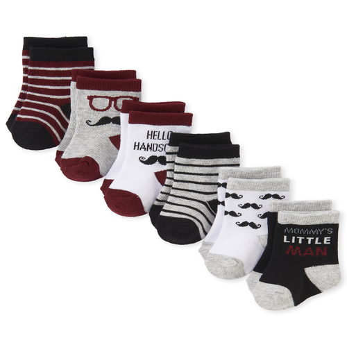 

s Baby Boys Mustache Midi Socks 6-Pack - Black - The Children's Place