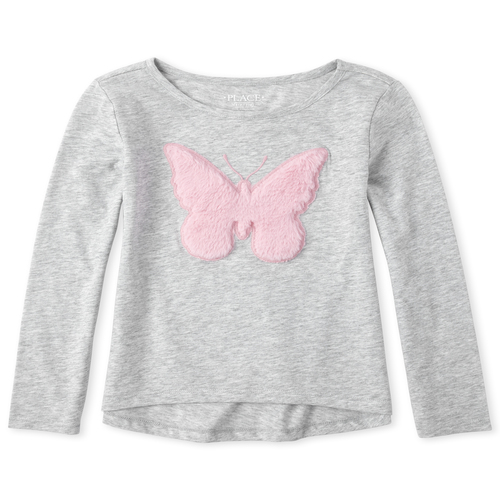 

Girls Faux Fur Butterfly High Low Top - Gray - The Children's Place
