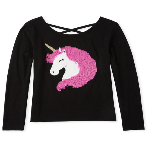 

Girls Paillette Unicorn Cross Back Top - Black - The Children's Place