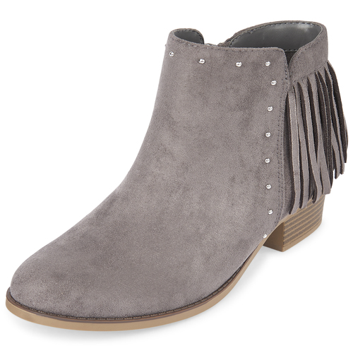 

Girls Studded Fringe Booties - Gray - The Children's Place