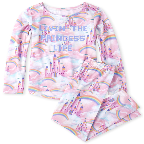 

s Princess Castle Rainbow Pajamas - Pink - The Children's Place