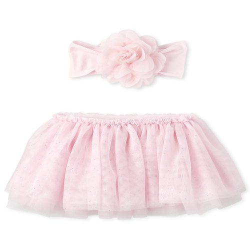 

Newborn Baby Flower Headwrap And Tutu Skirt Set - Pink - The Children's Place
