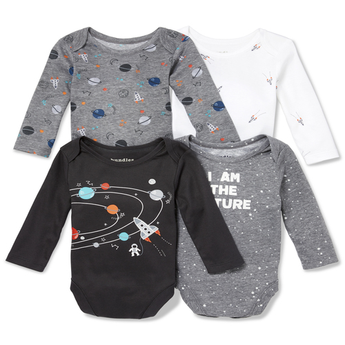 

Newborn Baby Boys Long Sleeve Outer Space Bodysuit 4-Pack - Gray - The Children's Place