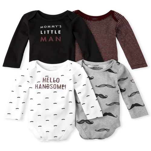 

Newborn Baby Boys Long Sleeve Mustache Bodysuit 4-Pack - White - The Children's Place