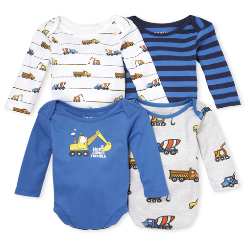 

Newborn Baby Boys Long Sleeve Construction Bodysuit 4-Pack - White - The Children's Place