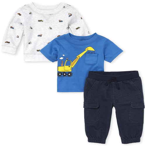 

Newborn Baby Boys Construction 3-Piece Playwear Set - Gray - The Children's Place