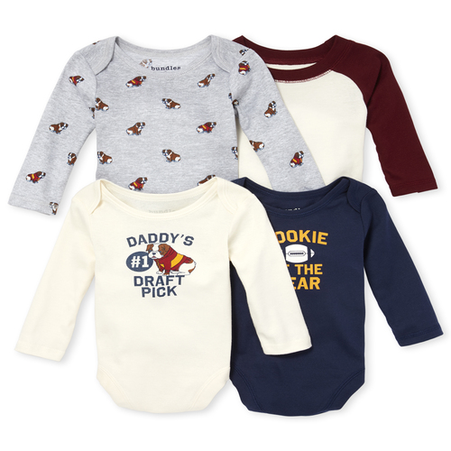 

Newborn Baby Boys Long Sleeve Varsity Sports Bodysuit 4-Pack - White - The Children's Place