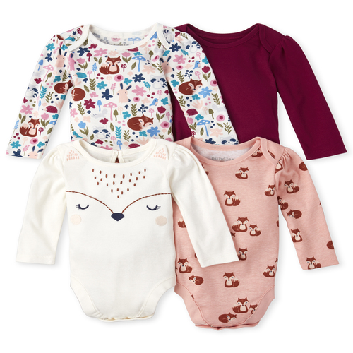 

Newborn Baby Long Sleeve Fox Bodysuit 4-Pack - White - The Children's Place