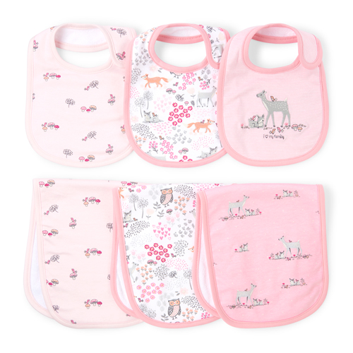 

Newborn Baby Sweet Deer Bib And Burp Cloth 6-Piece Set - Pink - The Children's Place