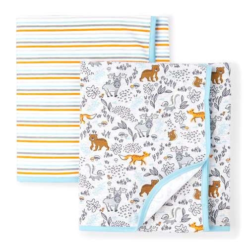 

Newborn Baby Boys Bear Friends Swaddle Blanket 2-Pack - White - The Children's Place