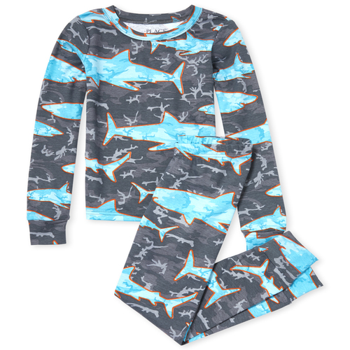 

s Boys Shark Camo Snug Fit Cotton Pajamas - Gray - The Children's Place