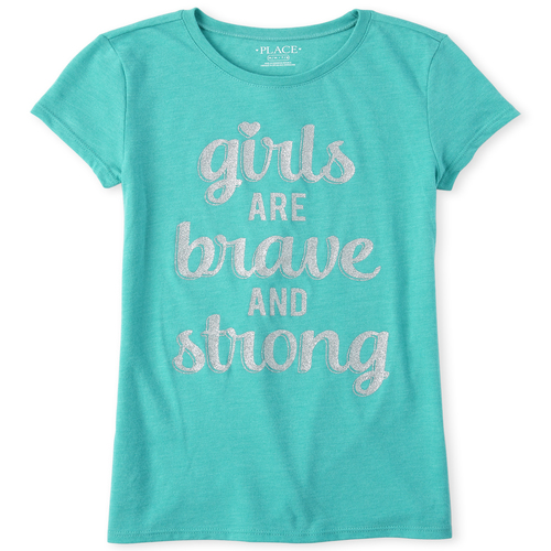 

Girls Glitter Brave And Strong Graphic Tee - Green T-Shirt - The Children's Place