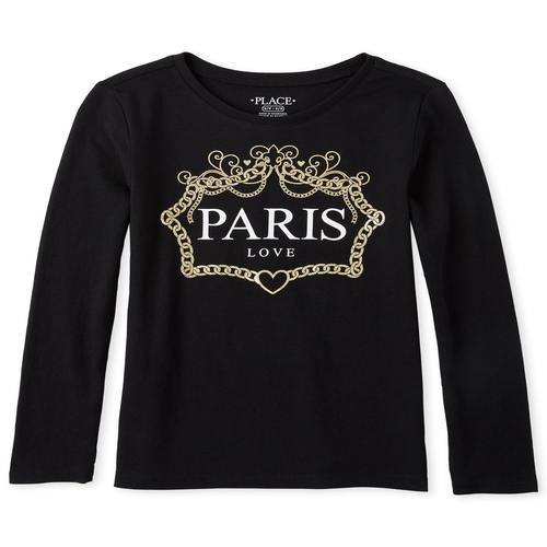 

s Glitter Paris Graphic Tee - Black T-Shirt - The Children's Place