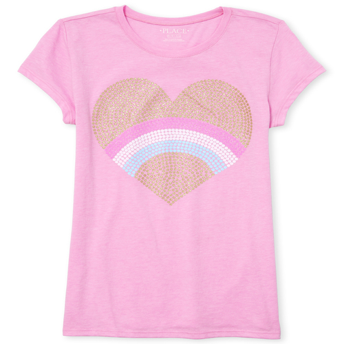 

s Glitter Heart Rainbow Graphic Tee - Pink T-Shirt - The Children's Place