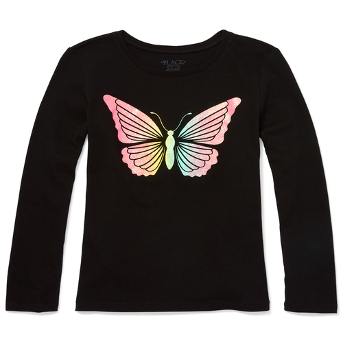 

Girls Glitter Butterfly Graphic Tee - Black T-Shirt - The Children's Place