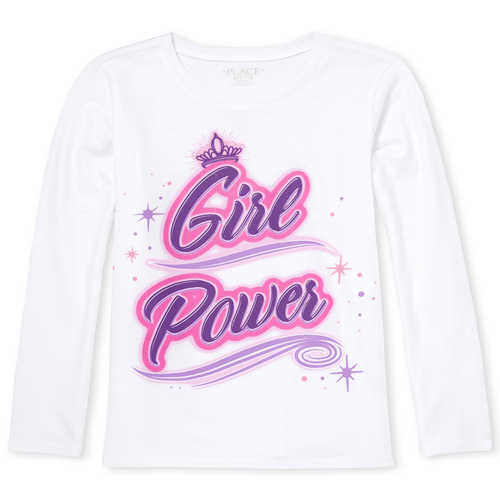 

Girls Glitter Girl Power Graphic Tee - White T-Shirt - The Children's Place