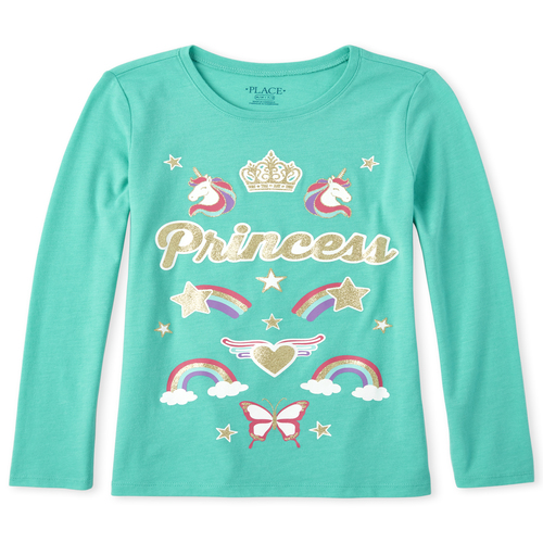 

Girls Glitter Princess Graphic Tee - Green T-Shirt - The Children's Place