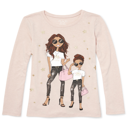 

Girls Glitter Mom Squad Graphic Tee - Pink T-Shirt - The Children's Place