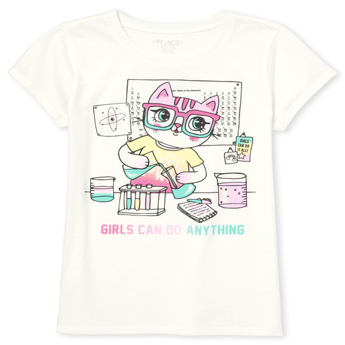 

s Glitter Science Cat Graphic Tee - White T-Shirt - The Children's Place