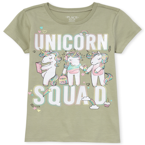 

s Glitter Unicorn Squad Graphic Tee - Green T-Shirt - The Children's Place