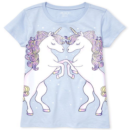 

s Glitter Unicorn Graphic Tee - Blue T-Shirt - The Children's Place