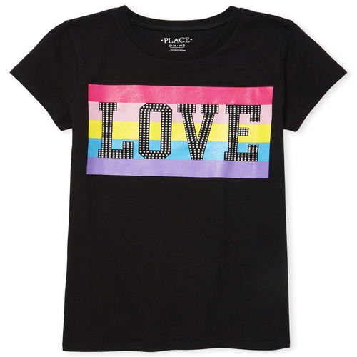 

Girls Glitter Love Graphic Tee - Black T-Shirt - The Children's Place