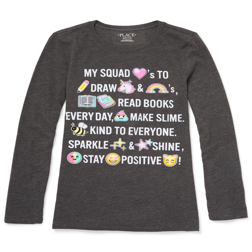 

Girls Glitter Squad Emoji Graphic Tee - Gray T-Shirt - The Children's Place
