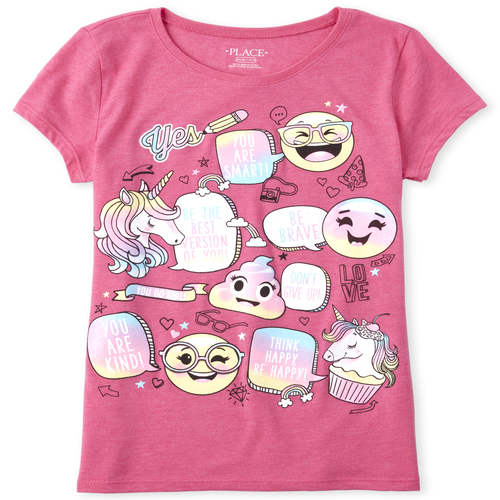 

s Glitter Smart Emoji Graphic Tee - Pink T-Shirt - The Children's Place