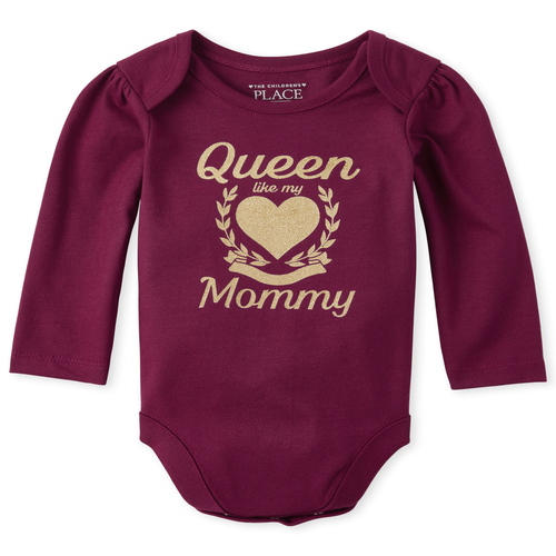 

Newborn Baby Glitter Queen Like Mom Graphic Bodysuit - Pink - The Children's Place