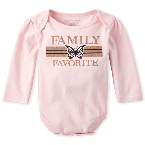 

Newborn Baby Glitter Family Graphic Bodysuit - Pink - The Children's Place