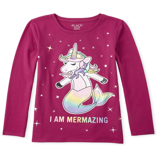 

s Glitter Unicorn Mermaid Graphic Tee - Pink T-Shirt - The Children's Place
