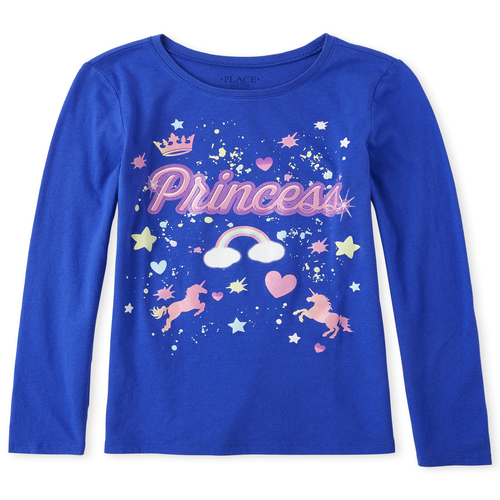 

s Glitter Princess Unicorn Graphic Tee - Blue T-Shirt - The Children's Place